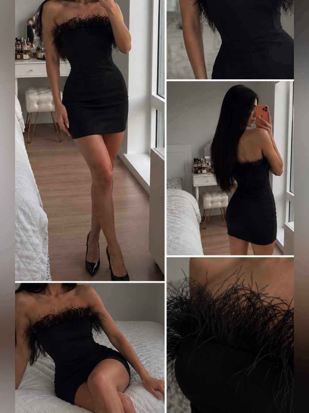 Black Feather-Trim Strapless Bodycon Dress - Women